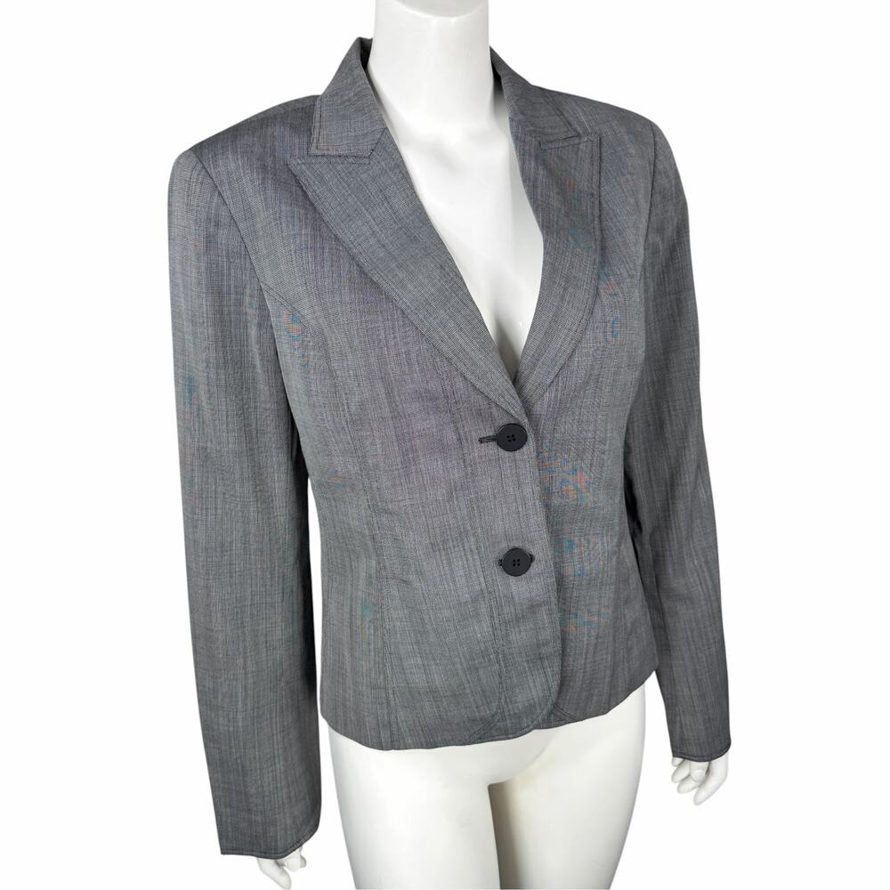Lafayette 148 Tailored Blazer Womens 8 Gray 2 Button Wool Blend Business Office